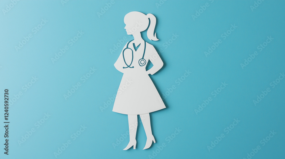 Doctor Holding a Stethoscope. A doctor figure with a stethoscope hanging around the neck. Paper cut out effect Doctor Holding a Stethoscope. A doctor figure with a stethoscope hanging around the neck. Paper cut out effect