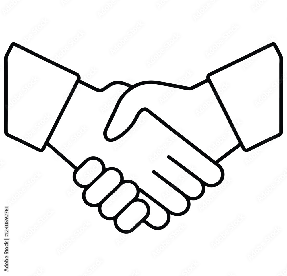 Handshake, Business Partnership, Teamwork, Friendship line art icon sign silhouette vector illustration  