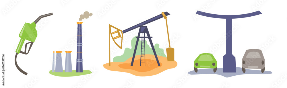 Oil Industry and Fuel Manufacture and Extraction Vector Set Oil Industry and Fuel Manufacture and Extraction Vector Set