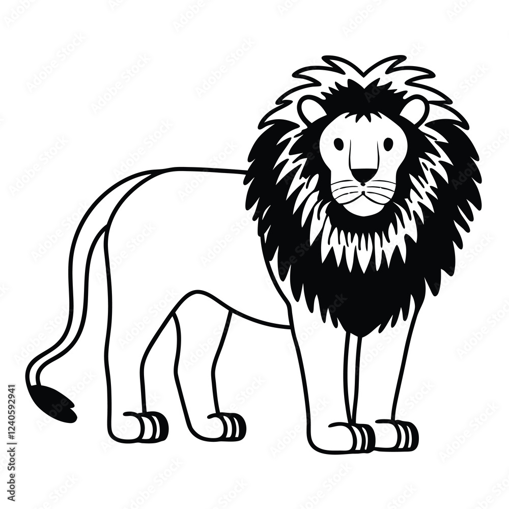 Fototapeta premium Monochrome Lion Full Body Design Logo Style Vector Illustration Silhouette on White Background for Tattoo Photo Overlays T-shirt Print Flyer Poster Design