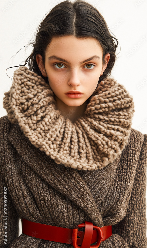 Portrait of Woman Wearing Knit Collar and Cardigan Portrait of Woman Wearing Knit Collar and Cardigan