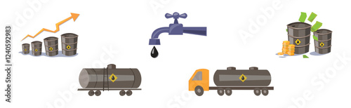 Oil Industry and Fuel Manufacture and Extraction Vector Set