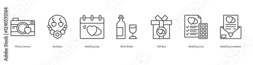 Modern Chic Icon Sheet Photo Camera, Necklace, Wedding Day, Wine Bottle, Gift Box, Wedding Cost, Wedding Invitation