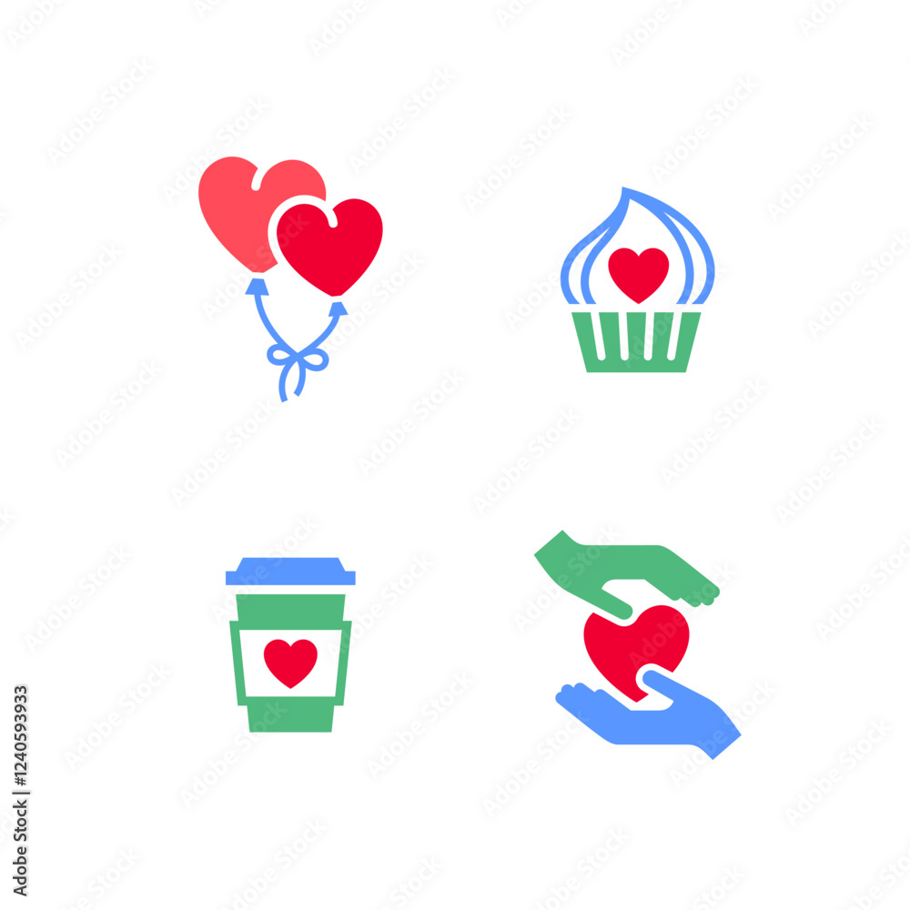 Set icons or Valentines day symbols, holiday signs designed for celebration, vector trendy modern style Set icons or Valentines day symbols, holiday signs designed for celebration, vector trendy modern style