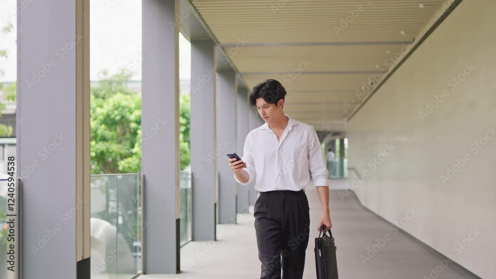 Asian businessman chatting on mobile phone while spend time in the city. Asian businessman chatting on mobile phone while spend time in the city.