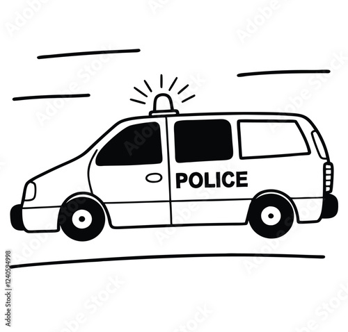 Easy-shape police vehicle. Line art, icon, vector, illustration, isolated, design, stock. Editable Pro Vector.
