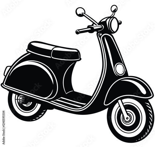 Easy-shape transportation vehicle: scooter. a light two-wheeled open motor vehicle. Line art, icon, vector, illustration, isolated, design, stock. Editable Pro Vector.