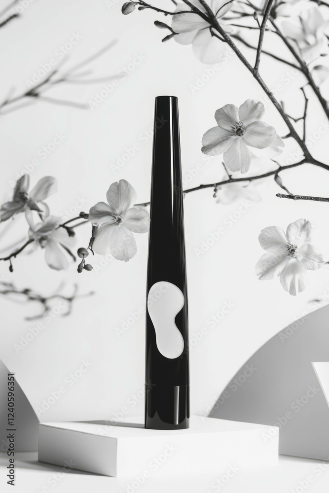 Fototapeta premium Minimalist collage featuring a lava lamp and floral elements on a white background
