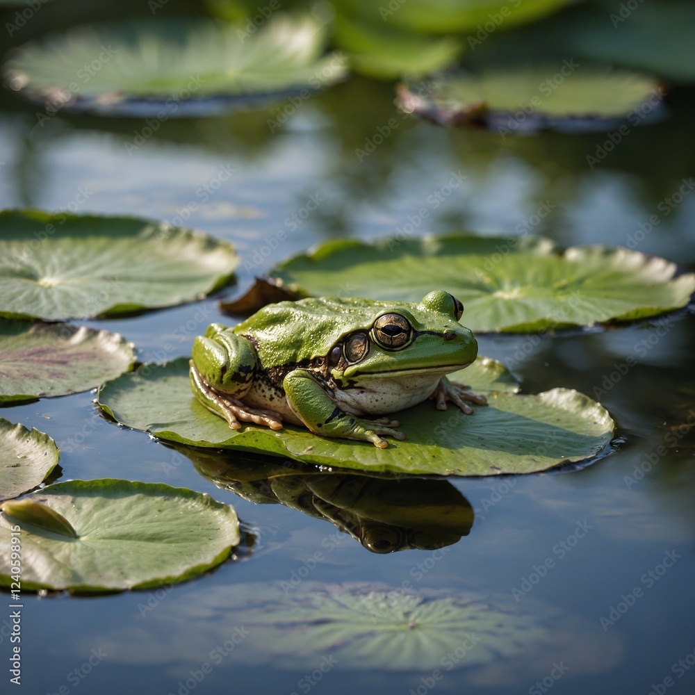 Frog Sitting on a Water Lily Pad. Frog in the water. Frog Sitting on a Water Lily Pad. Frog in the water.