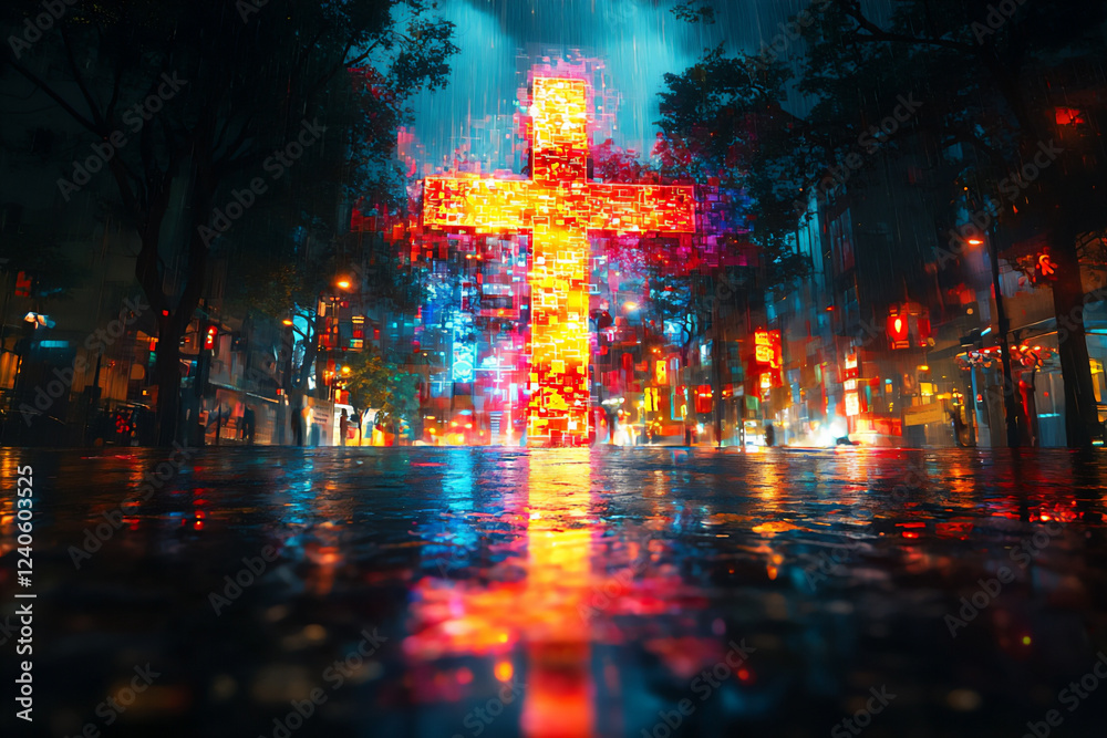 Fototapeta premium cross with digital art display