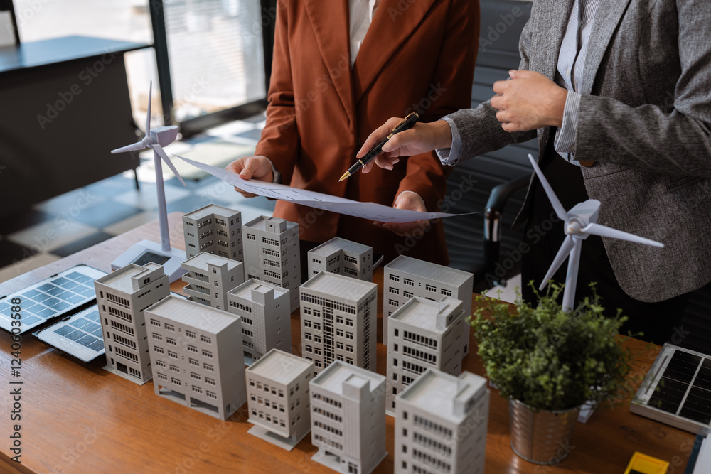 House model with agent asking costumer for contract to buy, get insurance or loan real estate or property.. House model with agent asking costumer for contract to buy, get insurance or loan real estate or property..