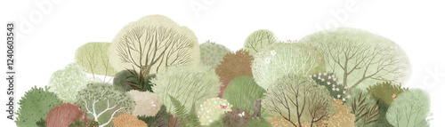 Wallpaper Mural Green landscape, cute forest, flowers and butterflies. Watercolor illustration. Decor for children's room. Banner. Torontodigital.ca