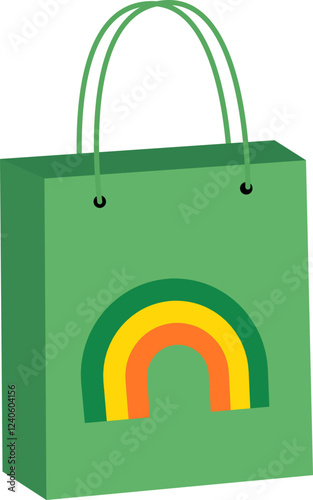 St. Patrick's day shopping paper bag flat vector illustration.
Saint Patricks day gift bag icon isolated.
Transparent background.