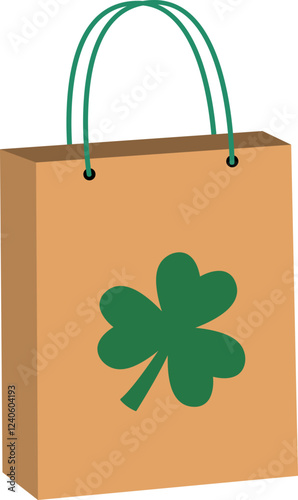St. Patrick's day shopping paper bag flat vector illustration.
Paper bag with clover pattern.
Saint Patricks day gift bag icon isolated.
Transparent background.