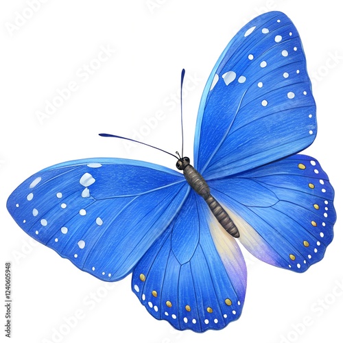 A beautiful blue butterfly with delicate wings isolated on a white background