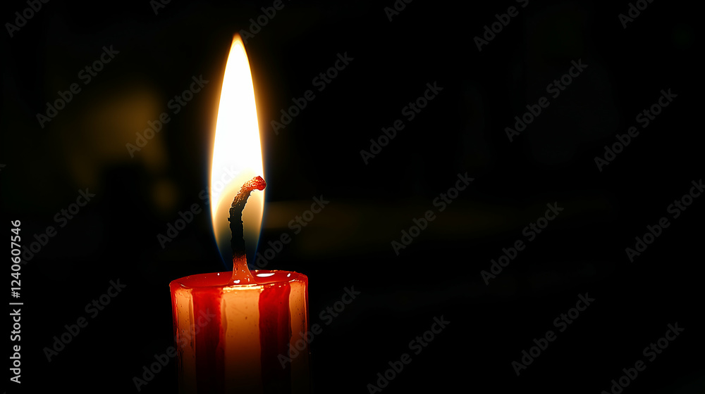 A single candle burns brightly, illuminating the dark surroundings with its warm glow. A single candle burns brightly, illuminating the dark surroundings with its warm glow.