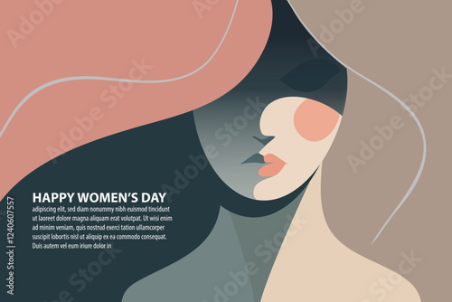 portrait of woman face,  poster design for women's day. cosmetic skincare advertisement, spring summer fashion,  vector illustration 