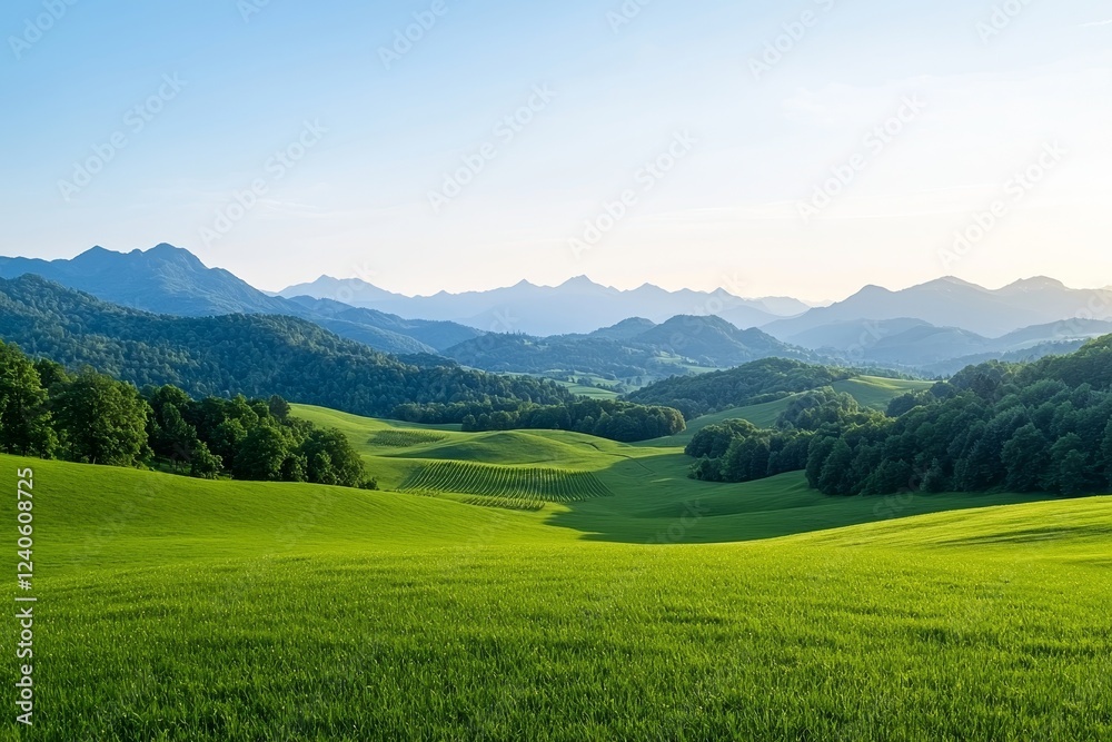 Obraz premium Bird's eye view of vineyard fields with smoothly rising hills in a natural backdrop