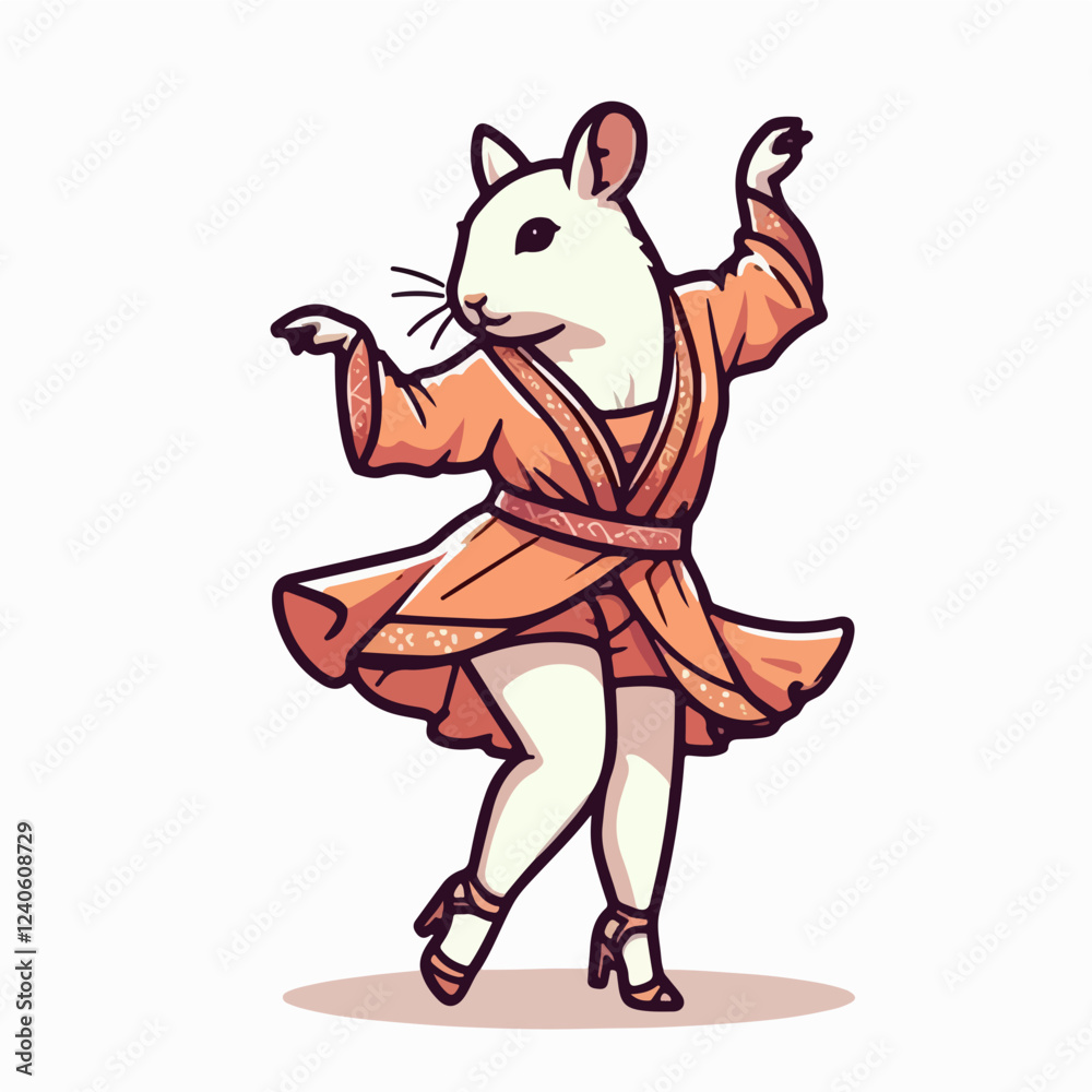 Dancing Hamster in Dress: A charming and whimsical illustration of a hamster in a vibrant orange dress, twirling with joy and energy, evoking a sense of playful and carefree spirit. Dancing Hamster in Dress: A charming and whimsical illustration of a hamster in a vibrant orange dress, twirling with joy and energy, evoking a sense of playful and carefree spirit.