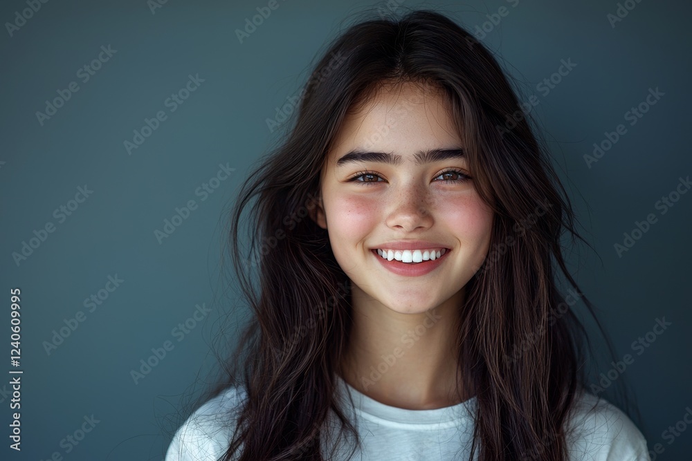 A light background photo of a lovely young Latin Hispanic model with a radiant smile and perfect teeth, intended for a dental ad, isolated on a light backdrop. A light background photo of a lovely young Latin Hispanic model with a radiant smile and perfect teeth, intended for a dental ad, isolated on a light backdrop.