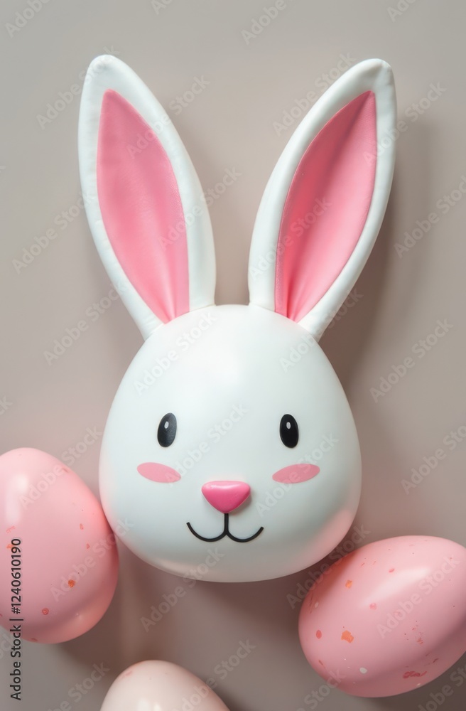 Fototapeta premium Easter bunny and colorful eggs celebrating spring holidays