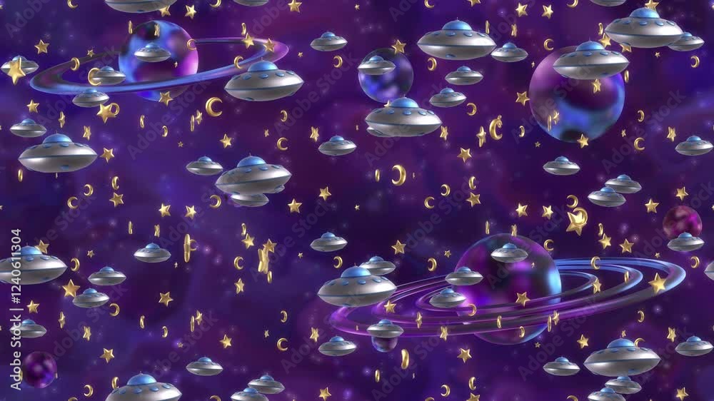 UFO Flying saucer space loop tile Falling Background. This is a vintage loopable and tileable retro wallpaper