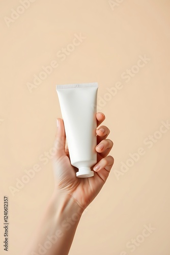 Wallpaper Mural White Cosmetic Tube in Hand Minimalist Product Mockup Torontodigital.ca