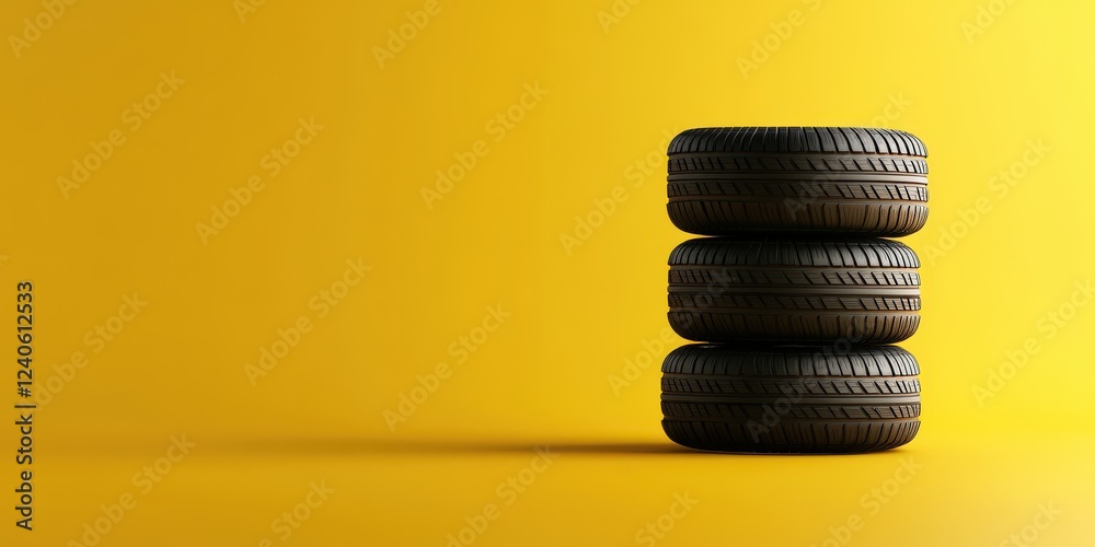 tires and wheels layout on yellow background tires and wheels layout on yellow background