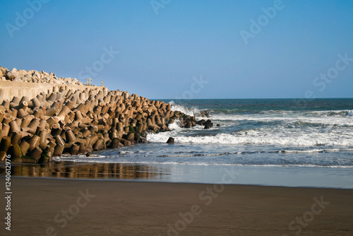 Glagah Beach Tetrapod Breakwater Construction In Yogyakarta, Indonesia