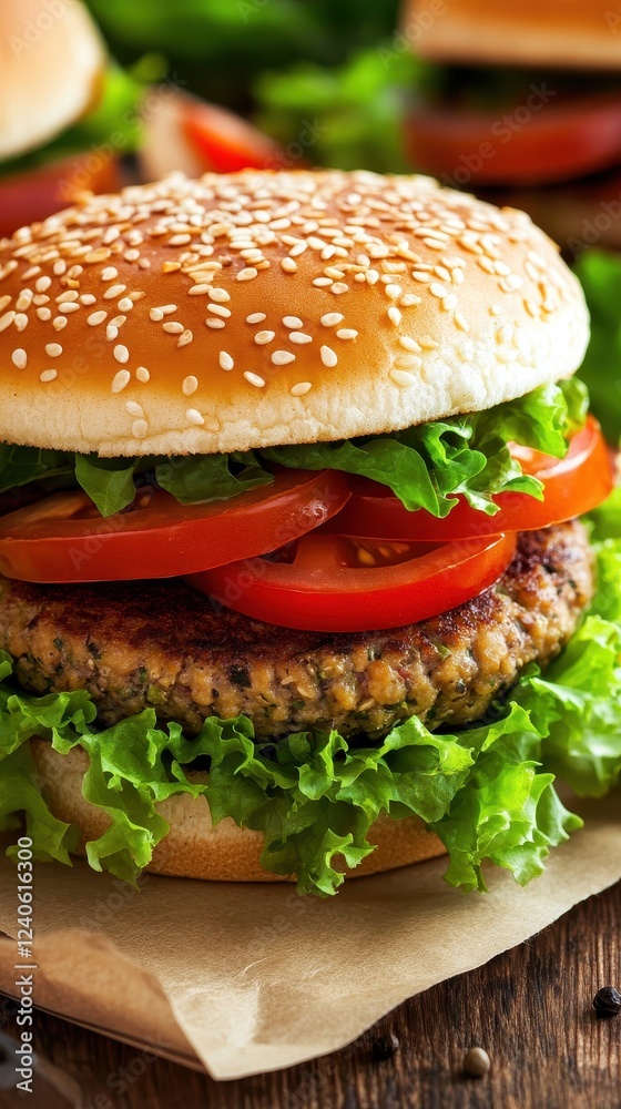 Juicy Veggie Burger with Sesame Bun Juicy Veggie Burger with Sesame Bun