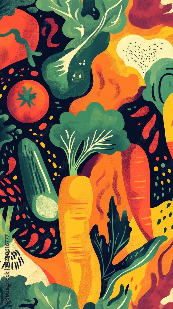 Vibrant Illustration of Fresh Vegetables with Colorful Background Vibrant Illustration of Fresh Vegetables with Colorful Background