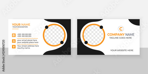 Modern business card design templete with circle  type elliptical professional Orange & black shape.