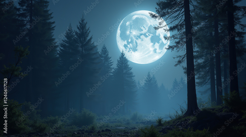 Fototapeta premium night forest with moon