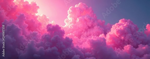 Radiant pink light illuminates a wispy, feathery cloud, pink, radiant