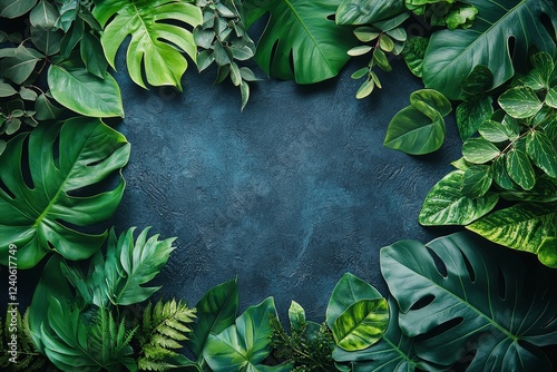 tropical leaves with a white frame, abstract green leaves, and a natural green background