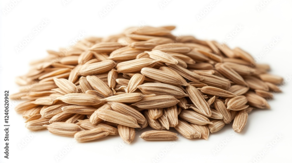 Close-up View of a Pile of Natural Brown Fennel Seeds on White Background Close-up View of a Pile of Natural Brown Fennel Seeds on White Background