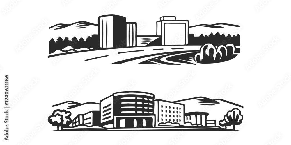 Fototapeta premium Albuquerque, New Mexico Skyline – Modern Line Art City Illustration