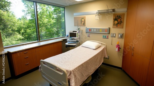 Modern hospital delivery room setup with medical staff attending to a newborn baby, symbolizing the miracle of life and the dedication of healthcare professionals.