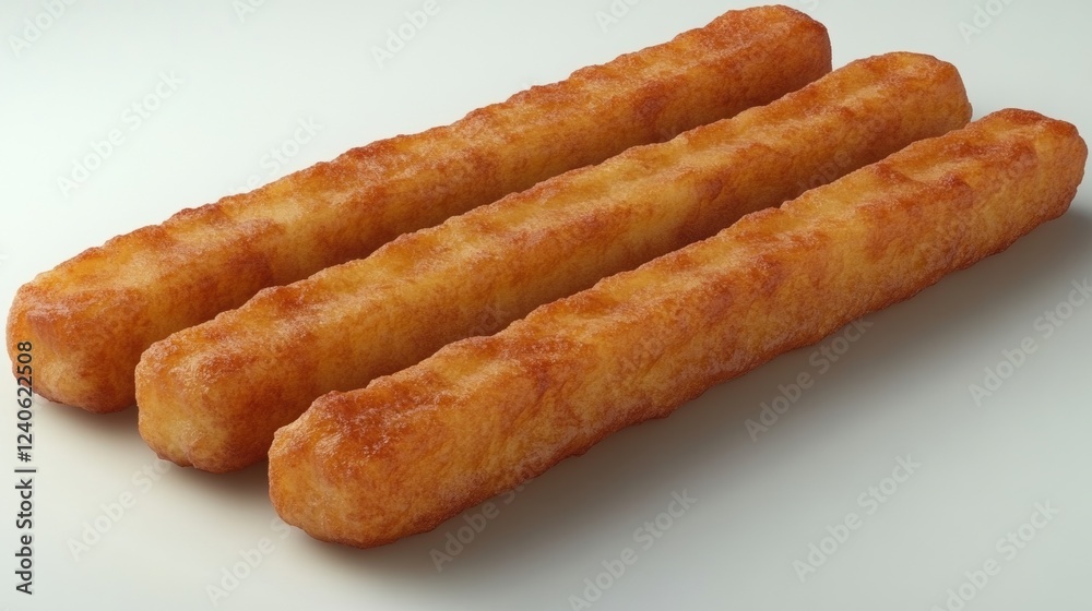 Three Delicious Crispy Golden Brown Snack Sticks on a Neutral Background Three Delicious Crispy Golden Brown Snack Sticks on a Neutral Background