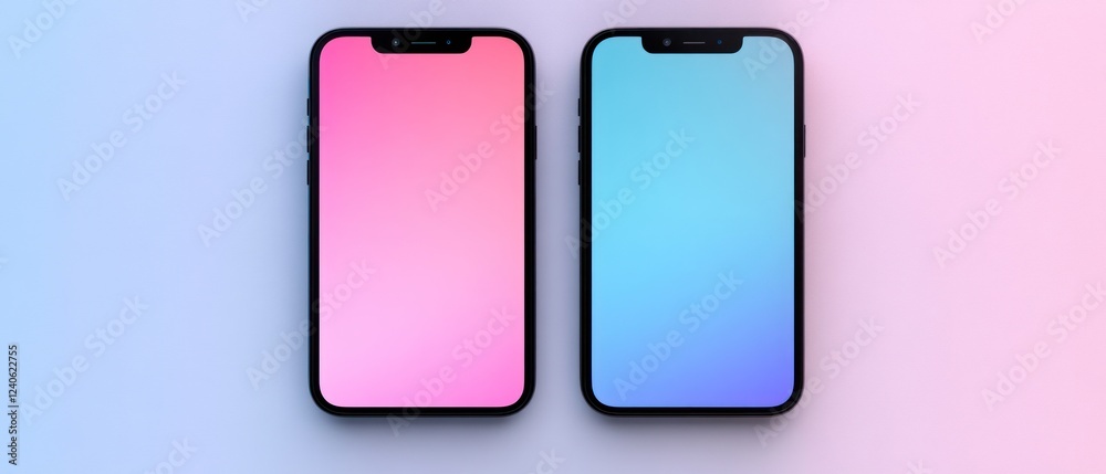 Two smartphones displaying vibrant gradient backgrounds Two smartphones displaying vibrant gradient backgrounds