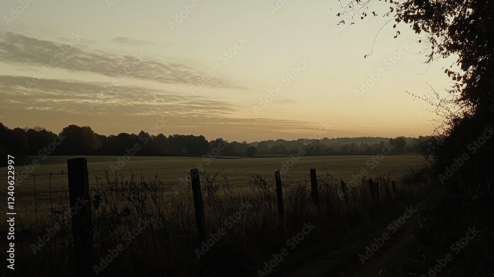Serene Sunset over a Countryside Field Serene Sunset over a Countryside Field
