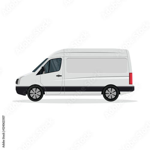 Vector illustration of white or silver van land vehicle in cartoon flat style. Cargo vehicle front, side and rear view. Silver delivery mini van isolated. Delivery Van Mockup for Advertising