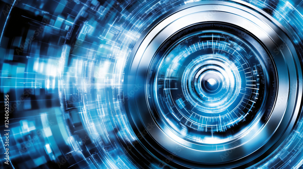 Fototapeta premium Futuristic digital eye with blue technology background