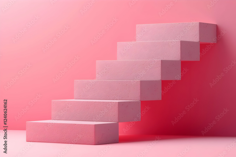 Pink Blocks Ascending: Steps to Success, Minimalist Design Pink Blocks Ascending: Steps to Success, Minimalist Design