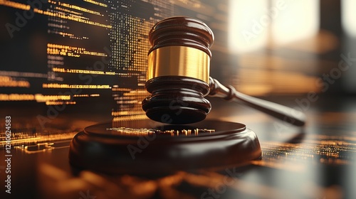 Digital Justice Concept with Gavel and Abstract Background Elements