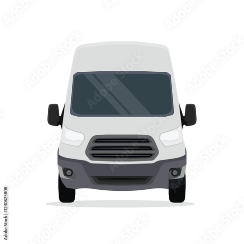 Vector illustration of white or silver van land vehicle in cartoon flat style. Cargo vehicle front, side and rear view. Silver delivery mini van isolated. Delivery Van Mockup for Advertising
