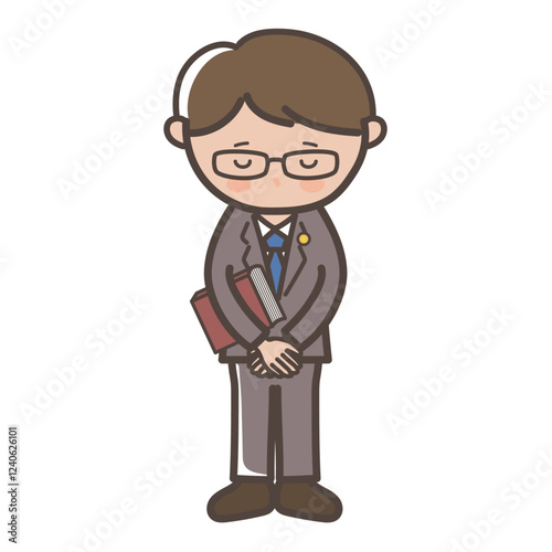 頭を下げて謝る男性弁護士の全身イラスト