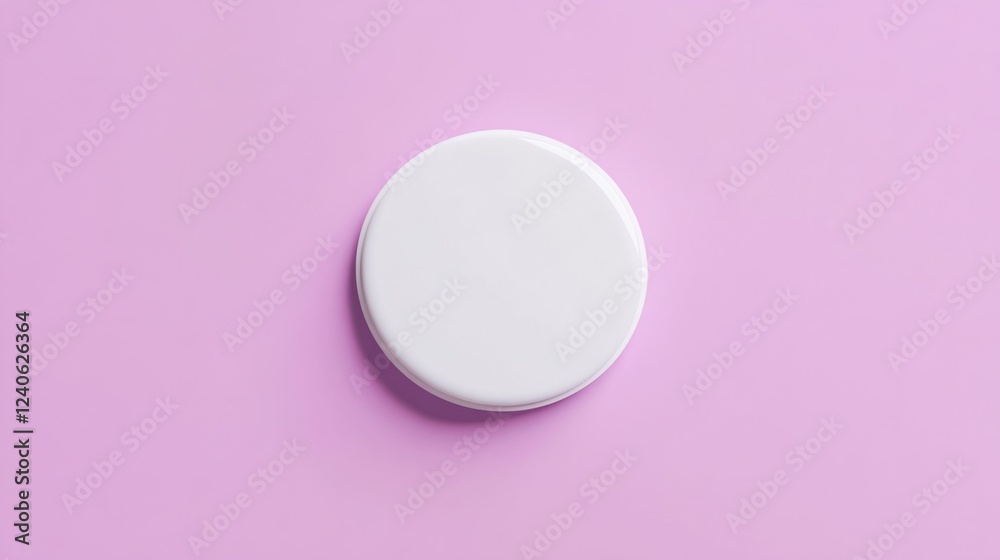 High-resolution blank white badge pin mockup, soft pastel purple background High-resolution blank white badge pin mockup, soft pastel purple background
