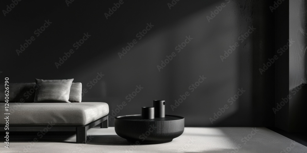 custom made wallpaper toronto digitalA tranquil and minimalist scene against a pure black background, Soft shadows and highlights in the foreground, Modern minimalist style