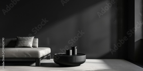 Wallpaper Mural A tranquil and minimalist scene against a pure black background, Soft shadows and highlights in the foreground, Modern minimalist style Torontodigital.ca